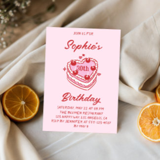 Süßer Retro-Rosa-Herzkuchen zum 30. Geburtstag Einladung