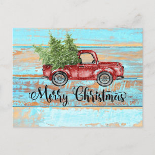 Süßer Retro-Roter LKW Landweihnachten Postkarte