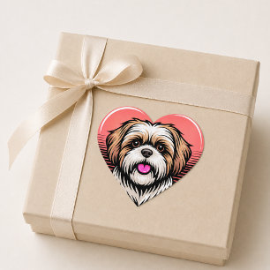 Süßer Retro-Shih-Tzu-Hund-Herz Herz-Aufkleber