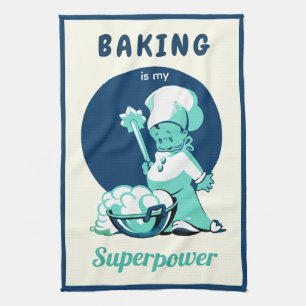 Süßer Retro Vintage Blau Junge Bäcker Geschirrtuch