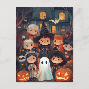 Süßer Retro Vintage Halloween Kinder Streich oder Postkarte