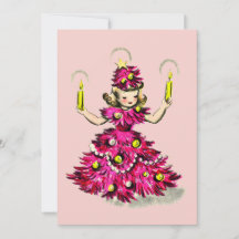 Süßer Retro Vintage Rosa Weihnachtsbaum Mädchen