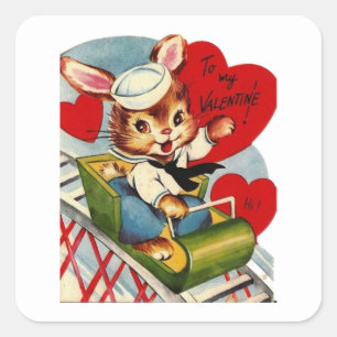 Süßer retro-vintage-Valentinstag-Hase Quadratischer Aufkleber