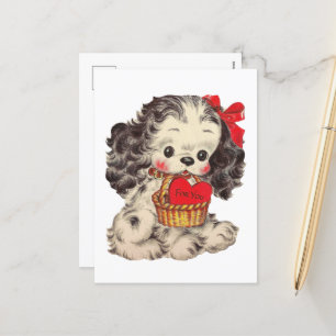 süßer retro-vintage Valentinstag-Welpe Feiertagspostkarte