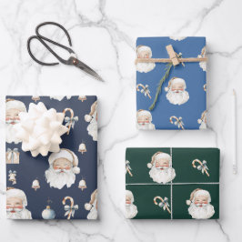 Süßer Retro-Weihnachtsmann und Zuckerstangen-Weihn Geschenkpapier Set