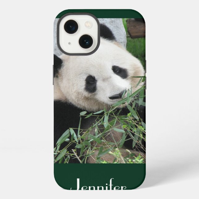 Süßer Riesenpanda Dunkelgrüner Hintergrund, Name, iPhone Hülle (Rückseite)