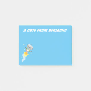 Süßer Roboter, der im Weltraum fliegt, Cartoon-Ill Post-it Klebezettel