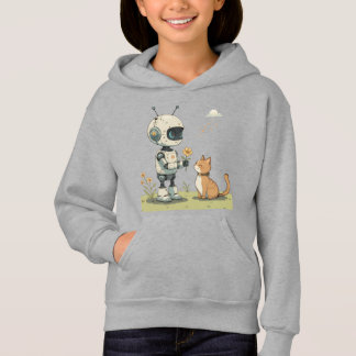 Süßer Roboter gibt Katze Blumen Süße Kinderkunst Hoodie