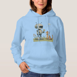 Süßer Roboter gibt Katze Blumen Süße Kinderkunst Hoodie