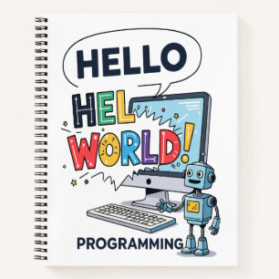 Süßer Roboter Hello World Programmierer Notizbuch