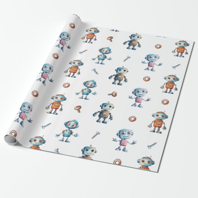 Süßer Roboter Kinder Robotik Geschenkpapier (Ungerollt)
