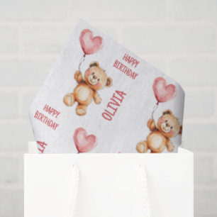 Süßer Rosa-Aquarell-Teddybär Alles Gute zum Geburt Seidenpapier