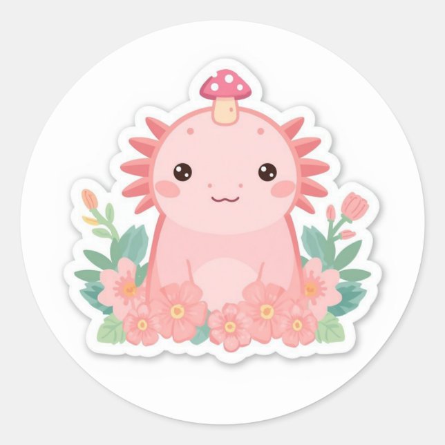 Süßer rosa Axolotl  Runder Aufkleber (Vorderseite)