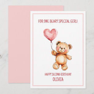 Süßer rosa Ballon-Teddybär zum 2. Geburtstag Karte