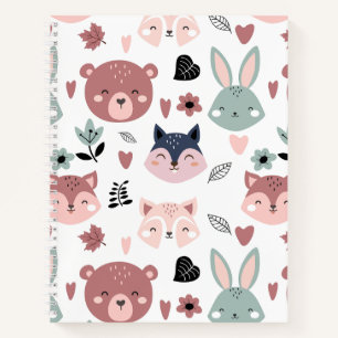 Süßer Rosa Bär Fuchs und Hase Wald Notizbuch