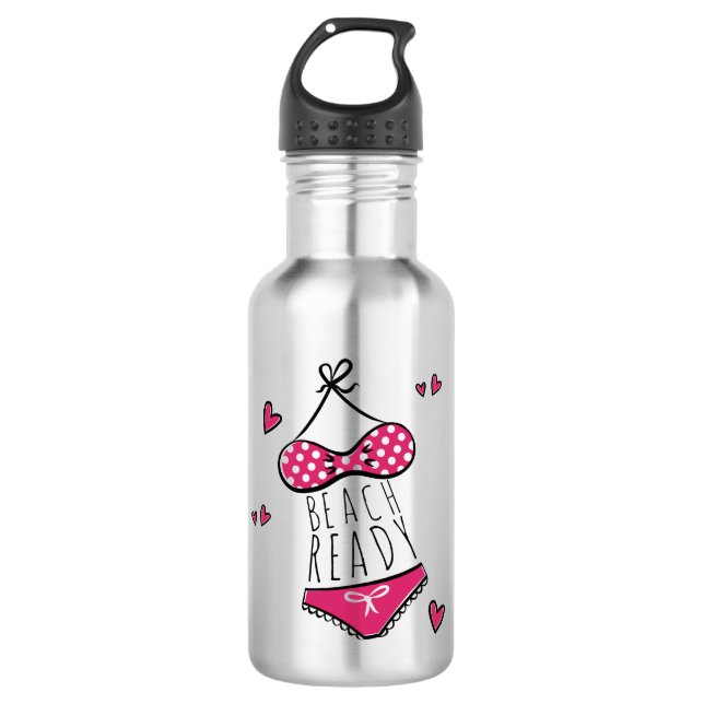 Süßer Rosa Bikini Strandfertig Edelstahlflasche (Vorderseite)
