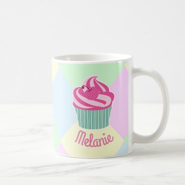Süßer Rosa Cupcake Pastellfarben Personalisiert Kaffeetasse (Rechts)