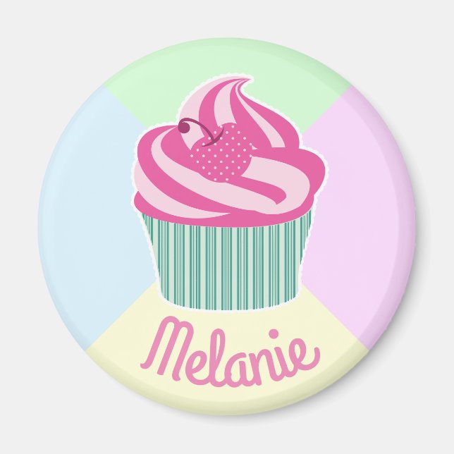 Süßer rosa Cupcake Pastellfarben Personalisiert Magnet (Vorne)