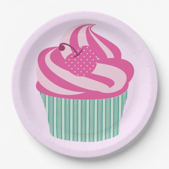 Süßer rosa Cupcake Pastellrosa Pappteller (Vorderseite)
