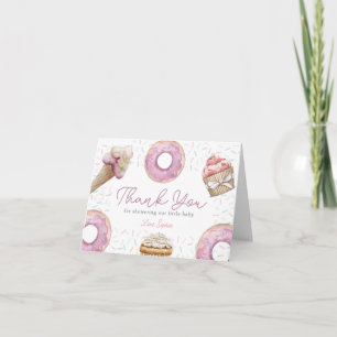 Süßer rosa Cupcake- und Donut-Baby-Shower Dankeskarte
