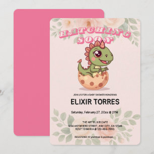 Süßer Rosa Dino schlüpft bald Einladung