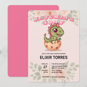 Süßer rosa Dino schlüpft bald Einladung