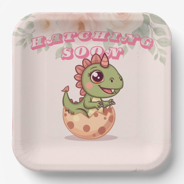 Süßer Rosa Dino schlüpft bald Pappteller (Vorderseite)
