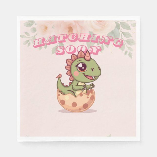 Süßer rosa Dino schlüpft bald Serviette (Vorderseite)
