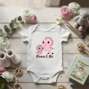 Süßer Rosa Dinosaurier Baby-Body "Mama & Ich" Baby Strampler