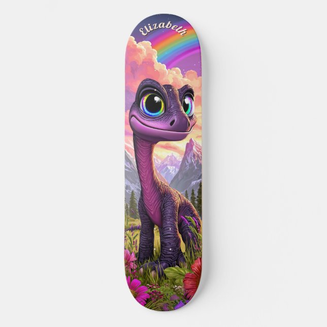 Süßer Rosa Dinosaurier Kinder Fantasy Kunst Skateboard (Vorderseite)