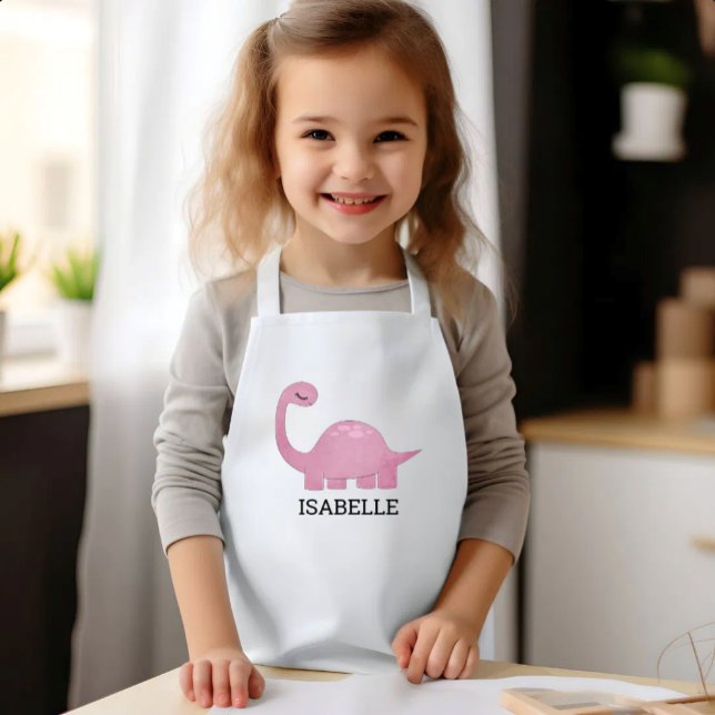 Süßer Rosa Dinosaurier Personalisiert Kinderschürze (Von Creator hochgeladen)
