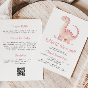Süßer Rosa-Dinosaurier-QR-Code Mädchen-Baby-Party Einladung