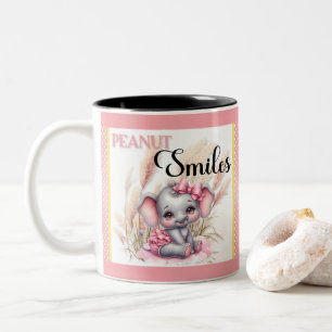 Süßer Rosa Elefant - Erdnuss Lächelt Zweifarbige Tasse