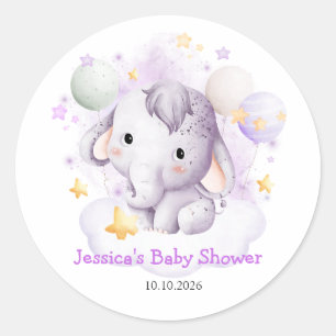 Süßer Rosa Elefant Sterne Aquarell Baby Shower Runder Aufkleber
