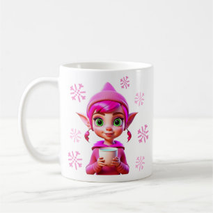 Süßer rosa Elf mit Kaffee oder Kakao Weihnachten Kaffeetasse