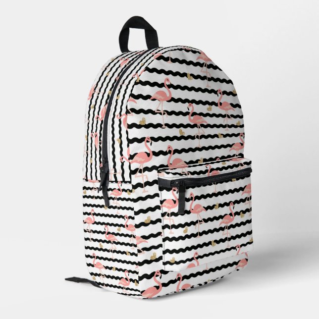 Süßer Rosa Flamingo Nahtloses Muster Bedruckter Rucksack (Rückseitige Ecke links)
