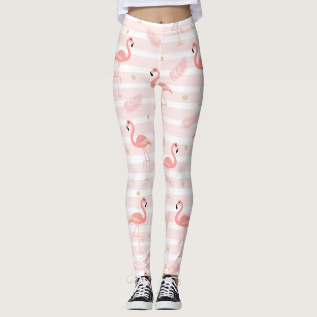 Süßer Rosa Flamingo Nahtloses Muster Leggings (Vorderseite)