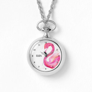 Süßer Rosa Flamingo Tropenvogel Wildlife-Uhr Armbanduhr