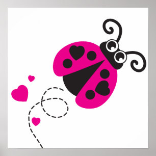 Süßer rosa fliegender Marienkäfer Kinderzimmerpost Poster
