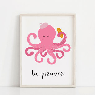 Süßer Rosa Französischer Oktopus-Kinderzimmer Poster