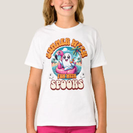 Süßer Rosa-Geist-Flamingo-Schwimmhilfe-Summerween- T-Shirt