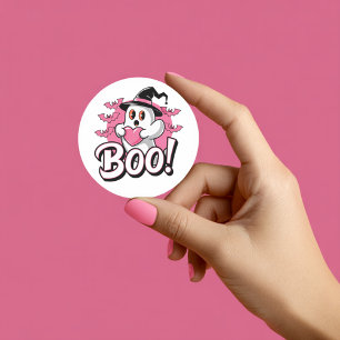 Süßer rosa Geister-Buh-Sticker Halloween Runder Aufkleber