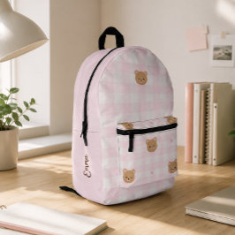 Süßer Rosa Gingham-Bär Mädchen-Schul-Rucksack pers Bedruckter Rucksack