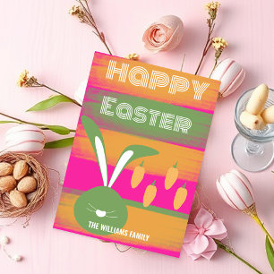 Süßer Rosa Grüner Fröhlicher Osterhase und Karotte Feiertagskarte