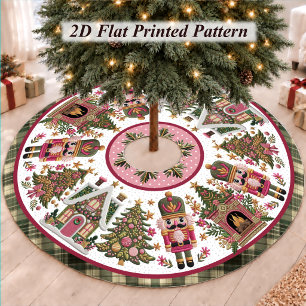 Süßer rosa grüner Nussknacker Weihnachtsdruck Polyester Weihnachtsbaumdecke