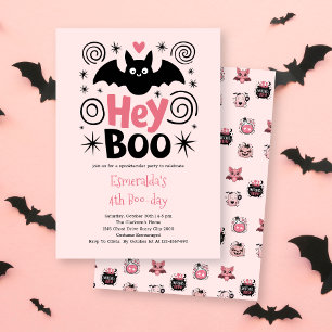 Süßer rosa Halloween Boo-Fledermaus-Geburtstag Einladung