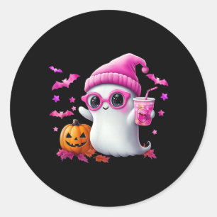 Süßer rosa Halloween-Geist - Lustiger Retro-Geist Runder Aufkleber