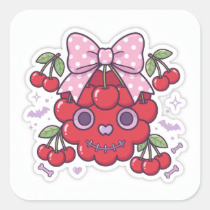 Süßer rosa Halloween-Kirsch-Schädel-Aufkleber - Ka Quadratischer Aufkleber