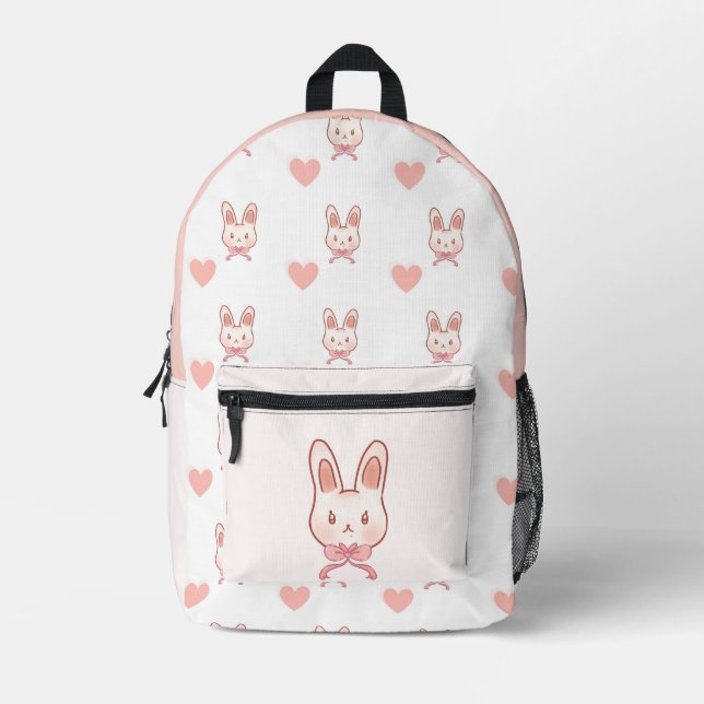 Süßer rosa Hase & Herz Muster Rucksack (Vorderseite)