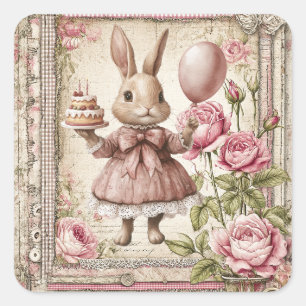 Süßer rosa Hase zum Geburtstag Quadratischer Aufkleber